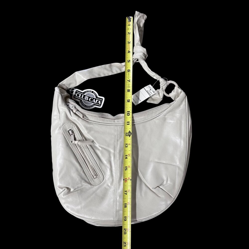 Vintage White Purse Club Cafa Cream Faux Leather Hobo Bag 1980s Retro Fashion - Picture 7 of 8